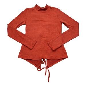 Many Many Shirt Womens S Red Mock Neck Long Sleeve Back Tie Up Casual Top